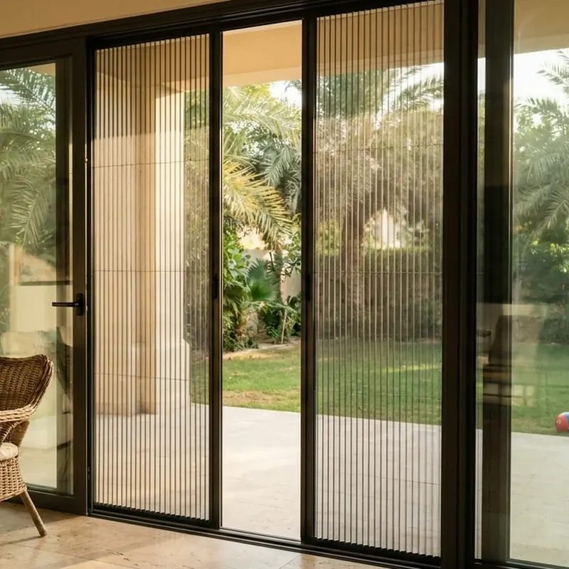 Pleated mosquito screens on villa garden doors in Dubai