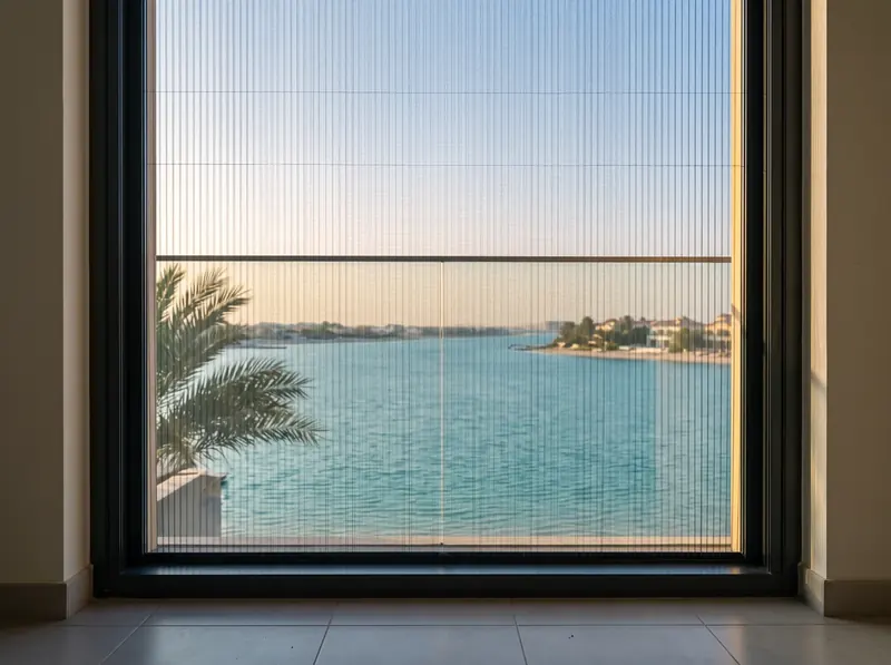 Thin black ultra-view mesh keeping the sea view clear from a Palm Jumeirah villa