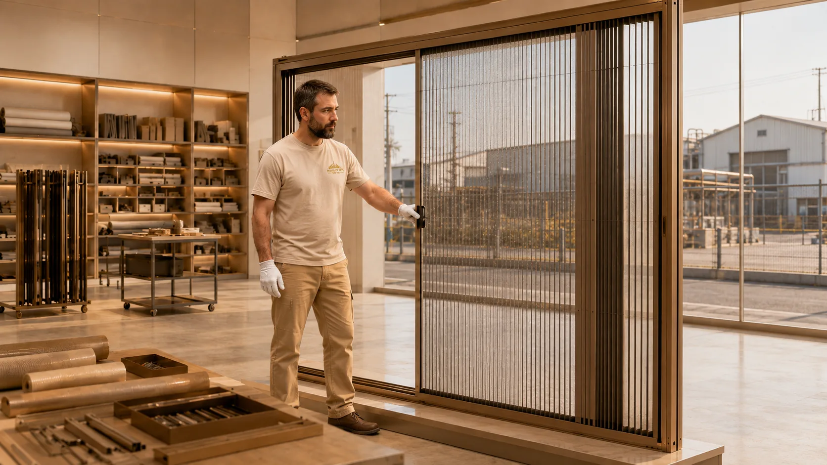 Mosquito screen on a panoramic villa window in the UAE