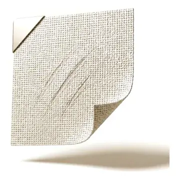 Pet-resistant mosquito mesh sample with thick coated yarn on a beige background