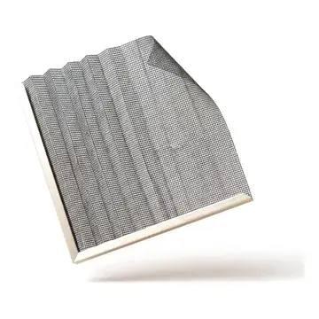 Folded pleated mosquito mesh sample on a beige background