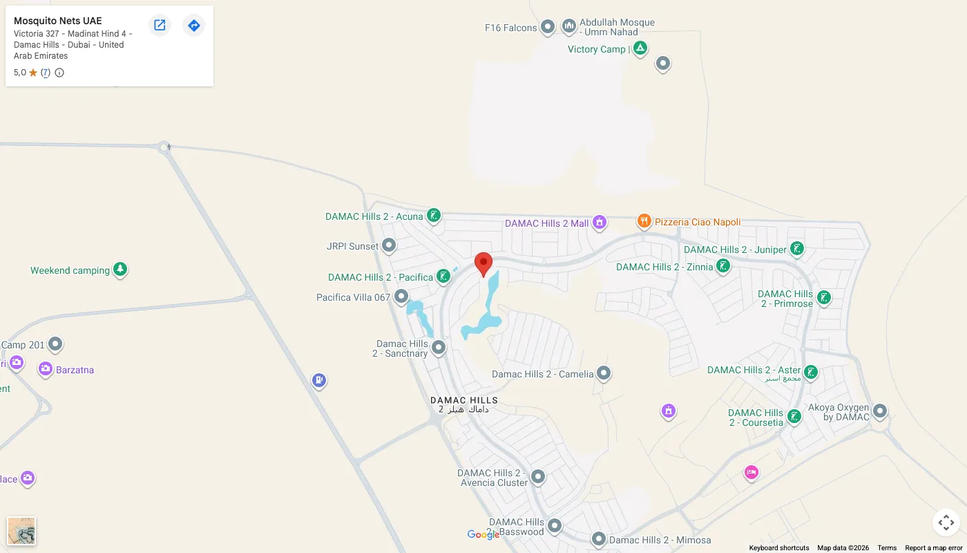 خريطة Google وعليها Mosquito Nets UAE في Damac Hills 2