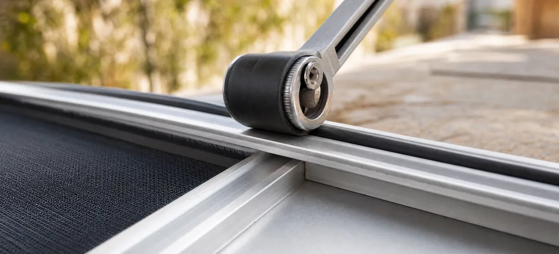 A spline roller pressing cord into the frame groove