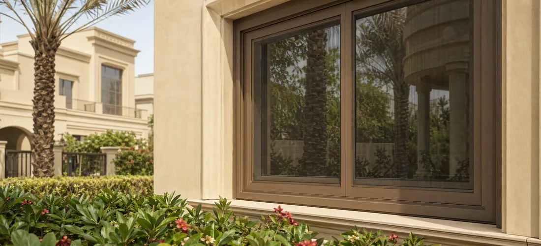 A finished screen on a villa window seen from outside