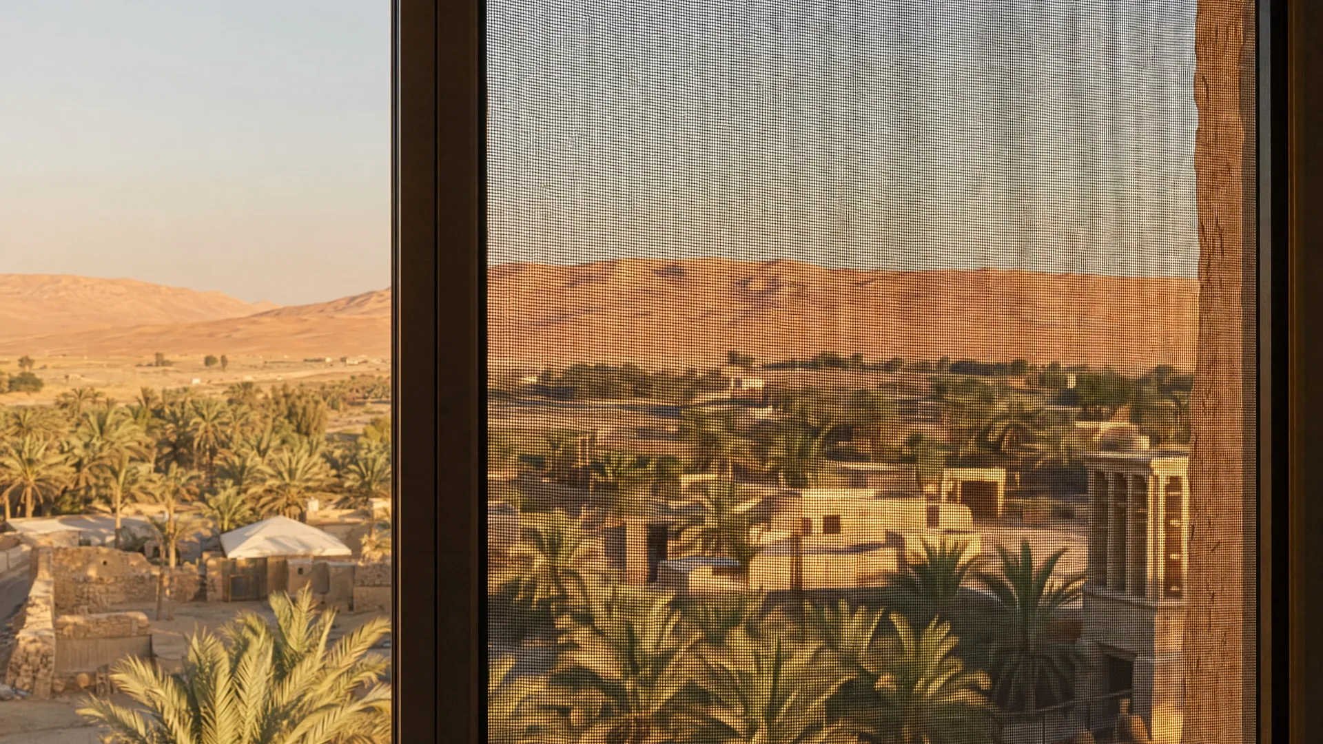العمارة النموذجية في ليوا وشبك حماية على النافذة في المقدمة