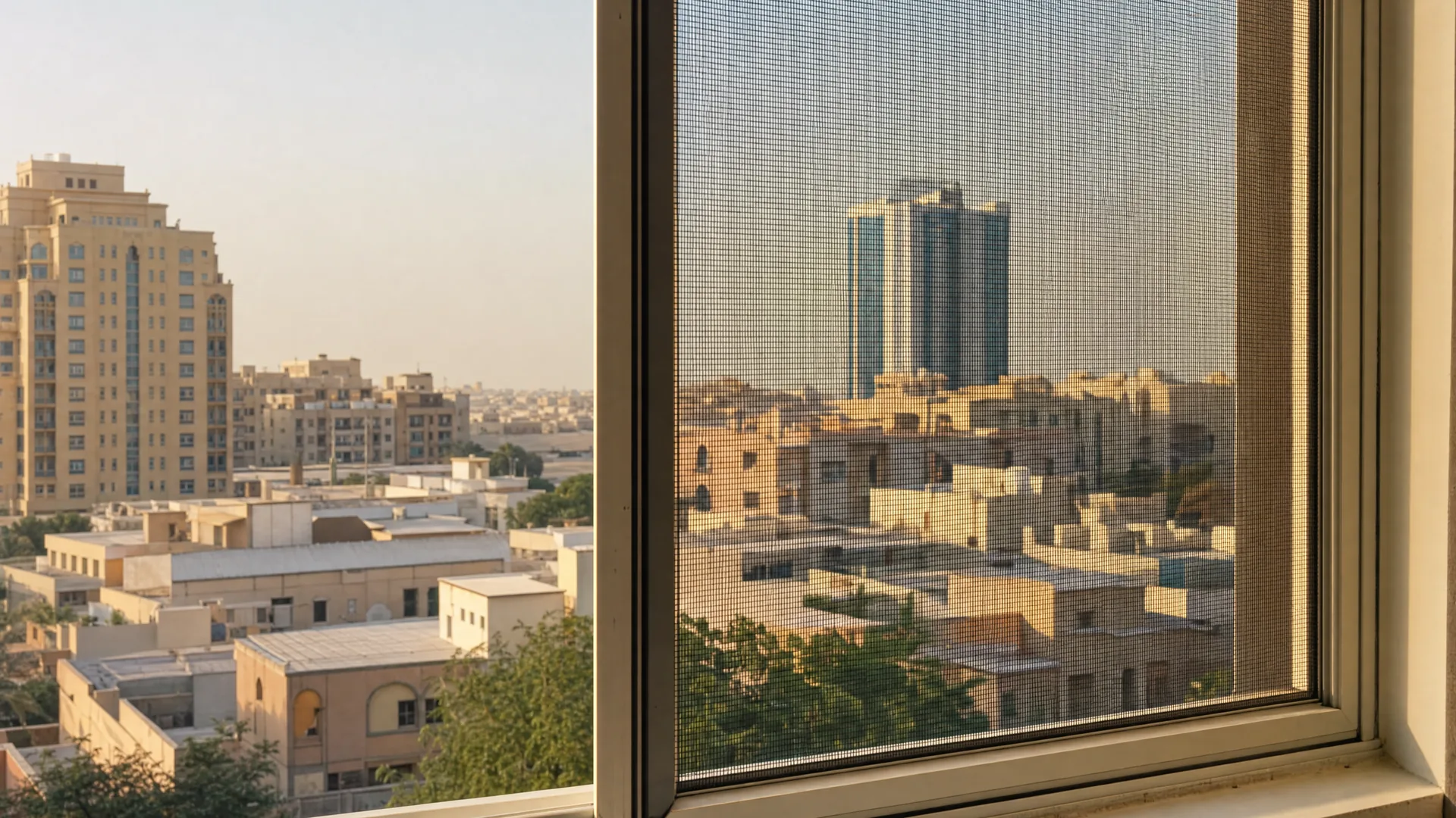 العمارة النموذجية في الراشدية، عجمان وشبك حماية على النافذة في المقدمة