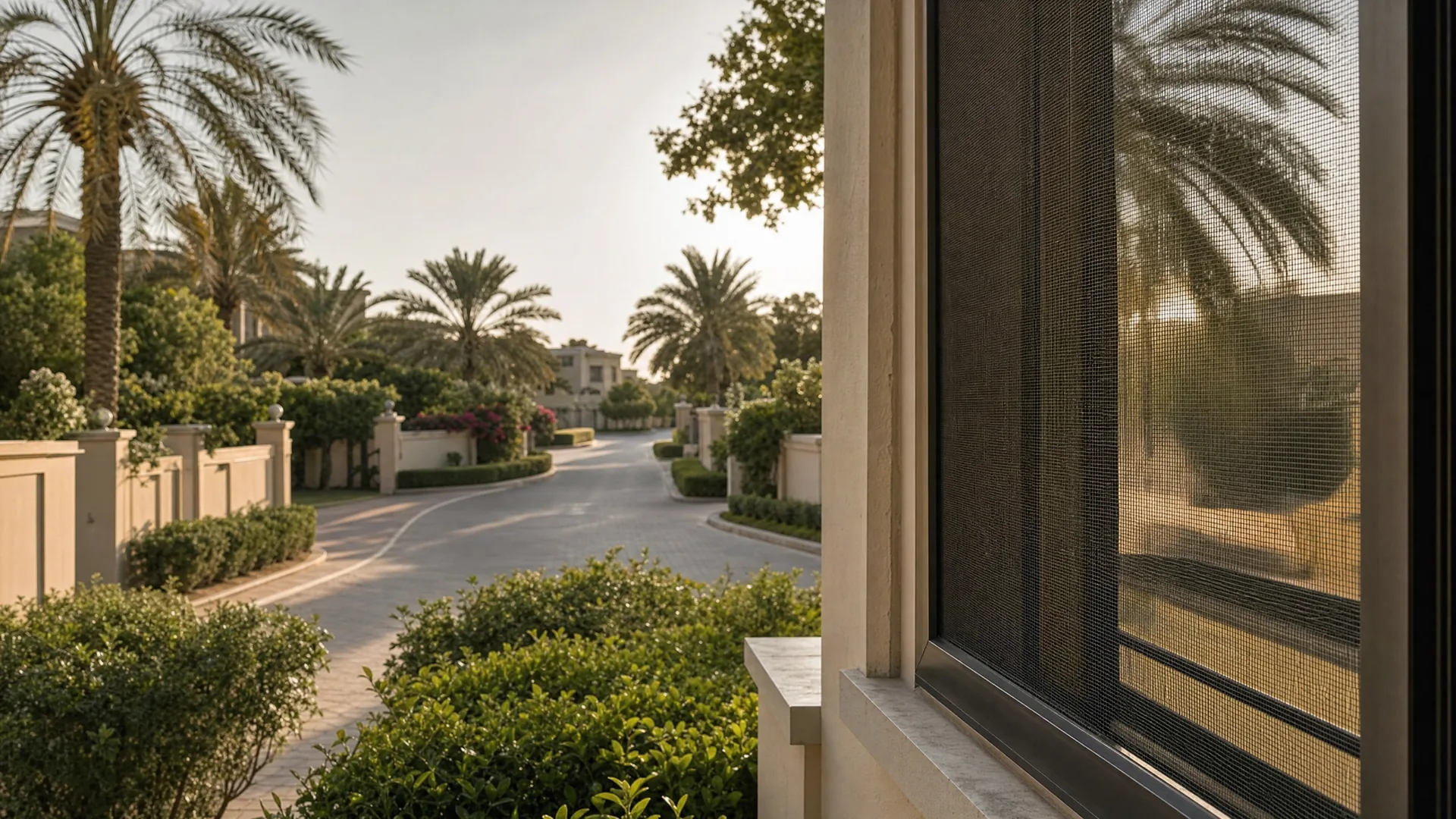 Typical Al Ain architecture with an insect screen on the window in front