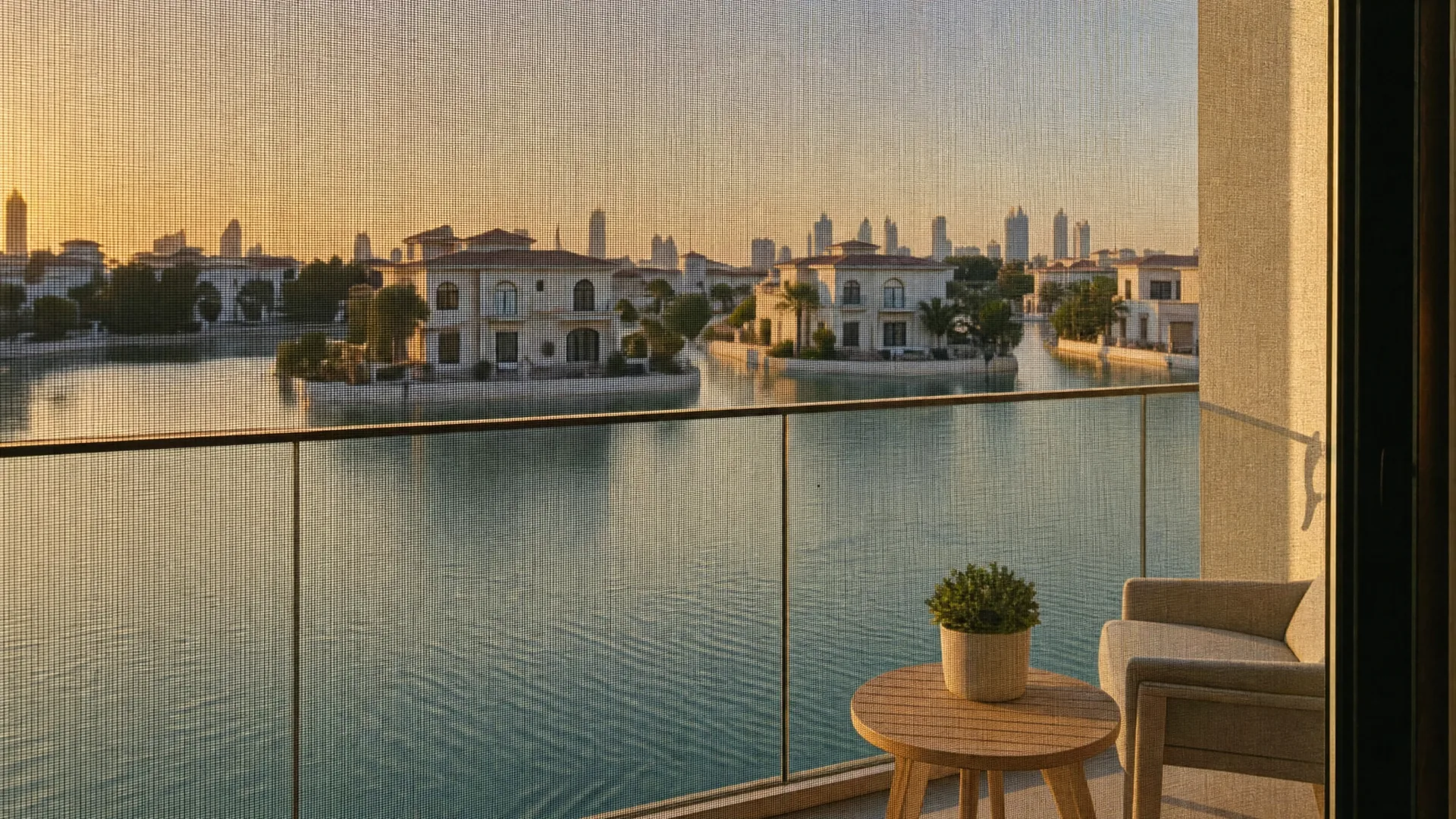 العمارة النموذجية في جزر جميرا وشبك حماية على النافذة في المقدمة