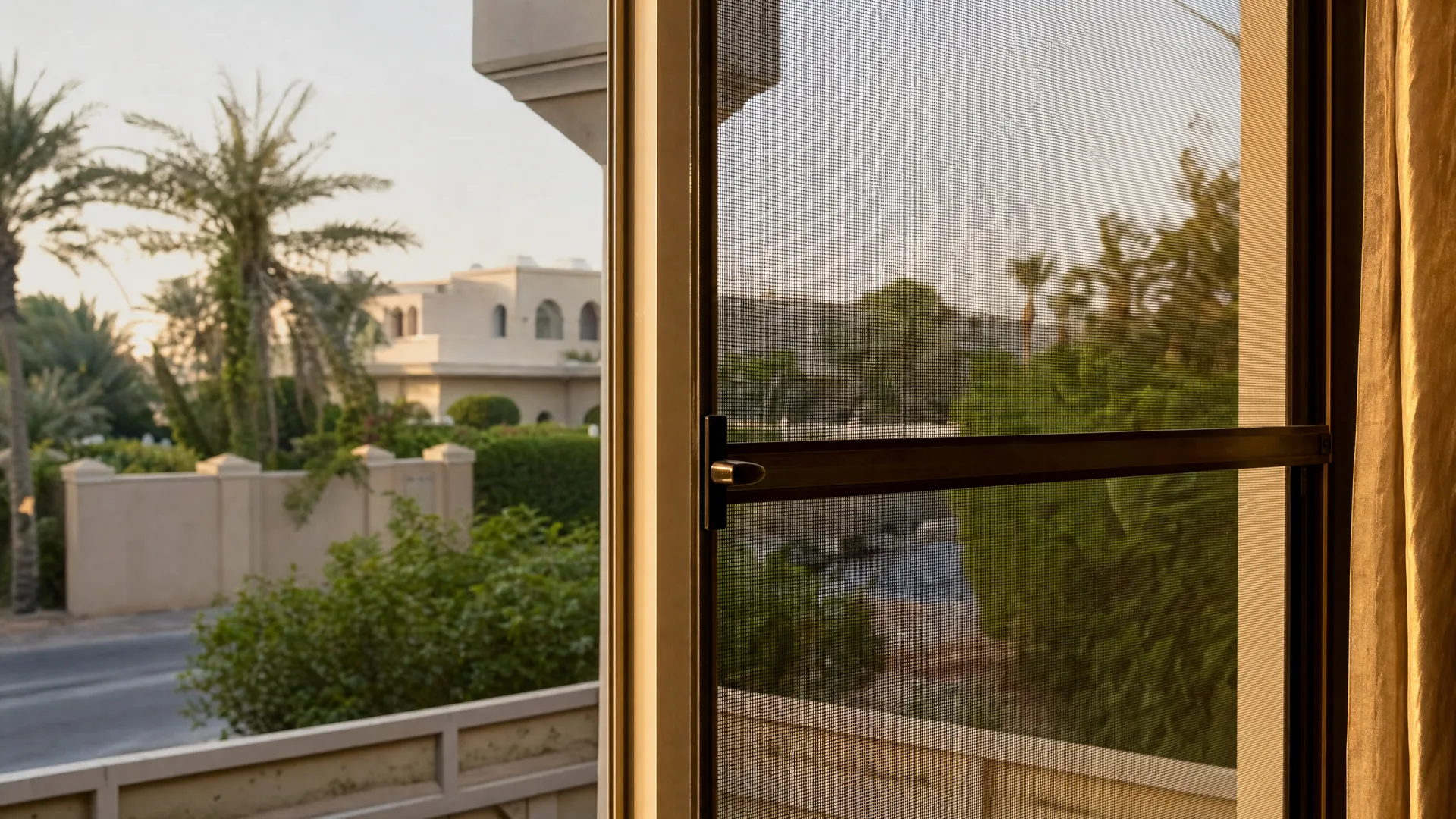 Typical Mirdif architecture with an insect screen on the window in front