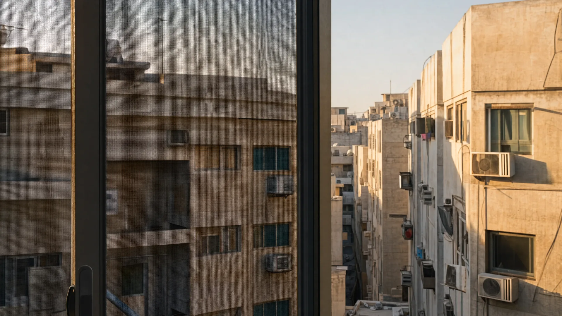 Typical Al Qasimia architecture with an insect screen on the window in front
