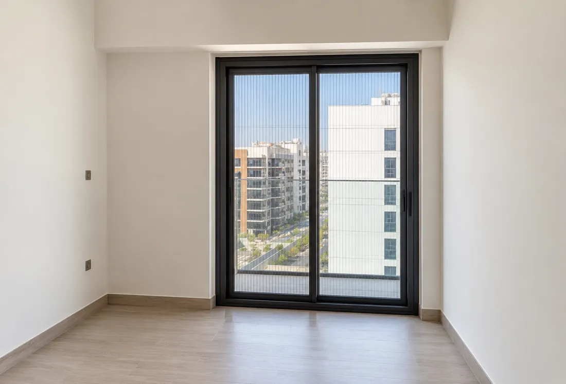 Mosquito screen on a panoramic villa window