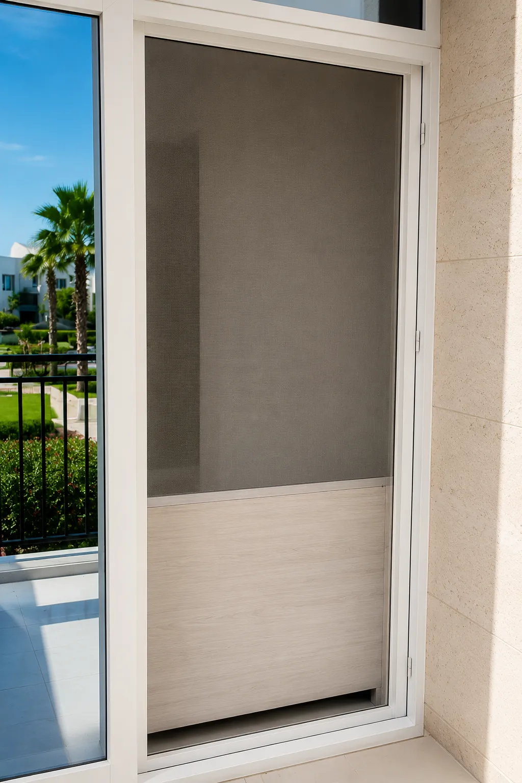 Roll-up screen in a bedroom
